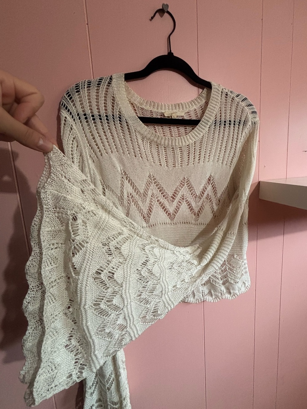 Mystree Cream Open-Knit Cropped Sweater